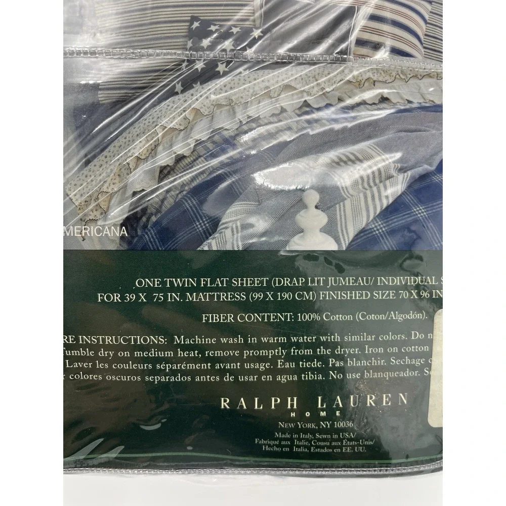 NIP Ralph Lauren TWIN‎ Flat Sheet Americana Flora Blue Cottage Chic Floral